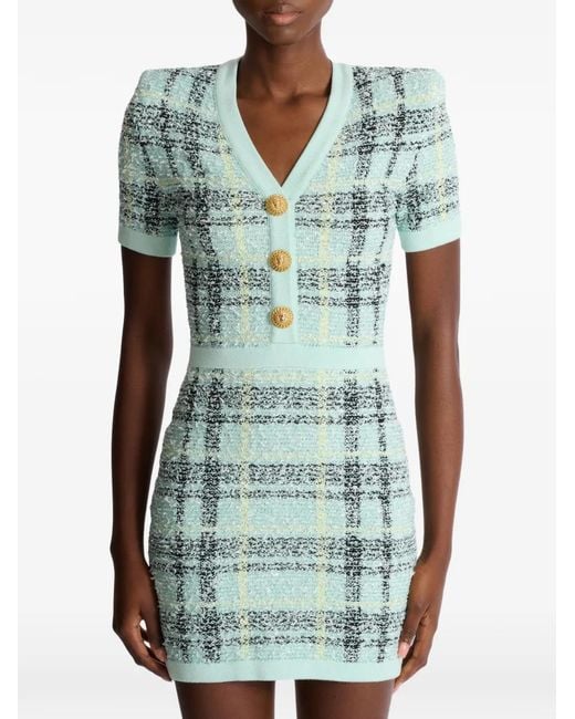 Balmain Blue Glittered Tweed Minidress