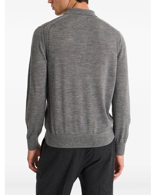 Pringle of Scotland Gray Polo-Collar Merino Wool Jumper for men
