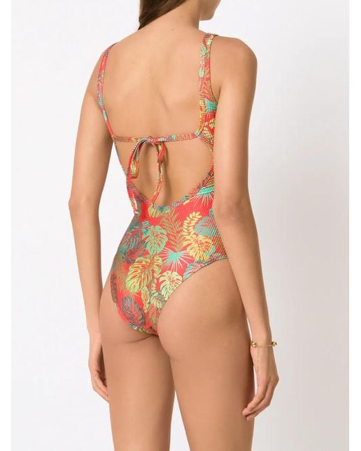Amir Slama Orange Palm Leaf Print Swimsuit