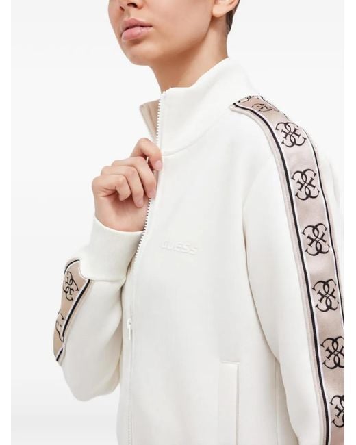 Guess White Logo Tape Zip Sweatshirt