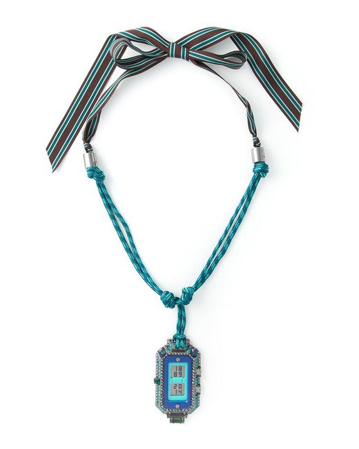 Lanvin Blue Digital Watch Pendant Necklace