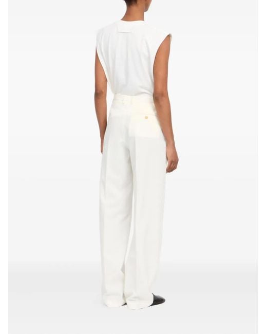 MM6 by Maison Margiela White Pleated Tailored Trousers