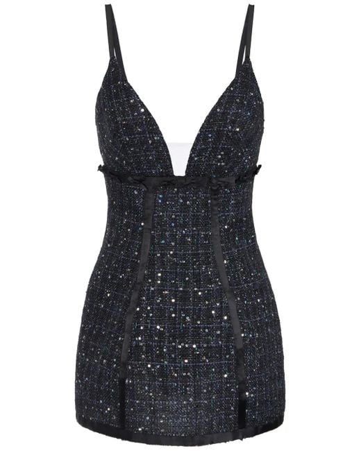 Elisabetta Franchi Black Tweed Sequins And Bows Dress