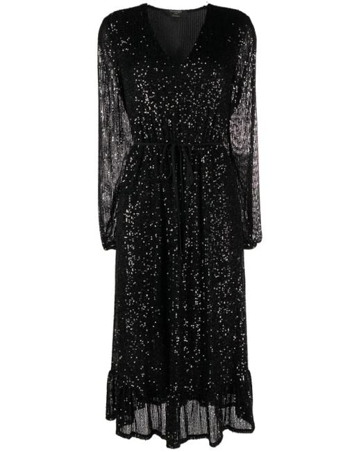 Twinset Black Sequin-Embellished Fine-Ribbed Midi Dress