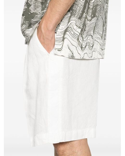 Costumein White Pleat-detail Linen Shorts for men