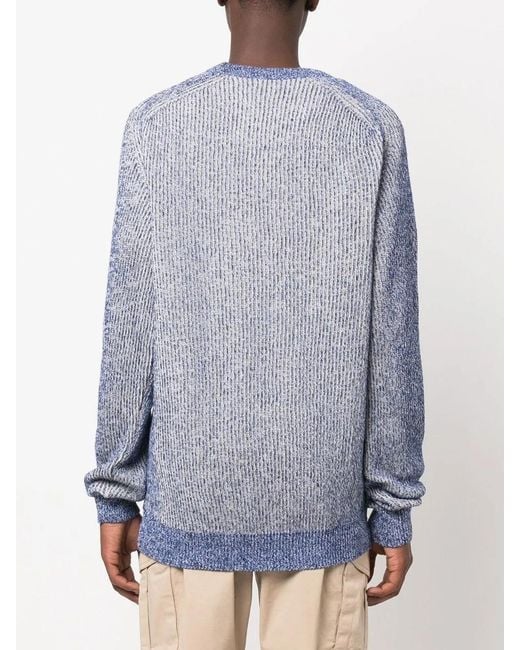 Woolrich Blue Melange-Knit Round-Neck Jumper for men