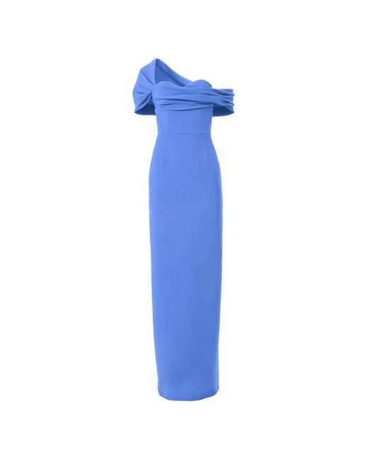 Carolina Herrera Blue Draped Off-Shoulder Column Gown