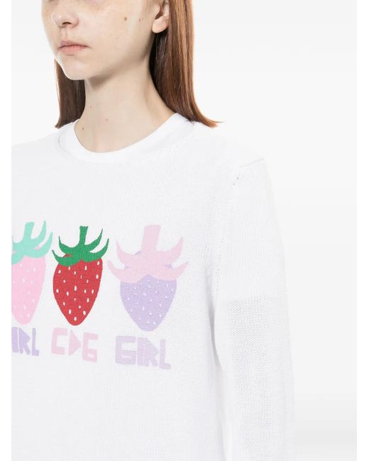 Comme des Garçons White Graphic-Print Round Neck Jumper