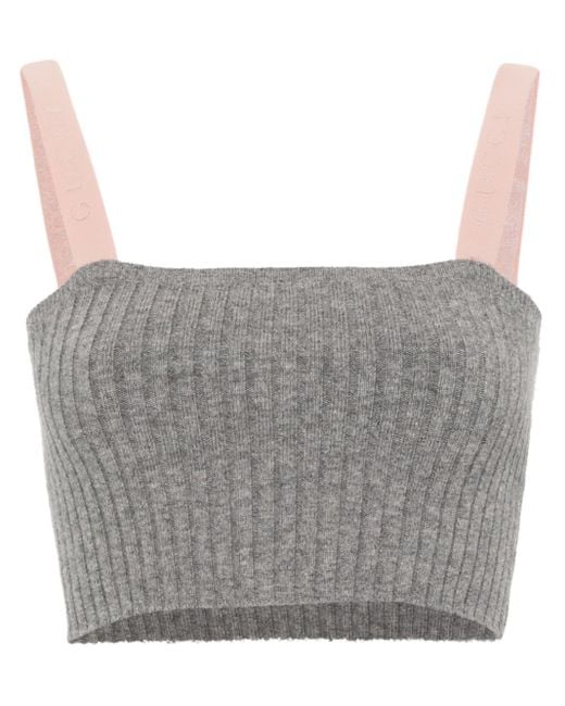Gucci Gray Ribbed-knit Cropped Top