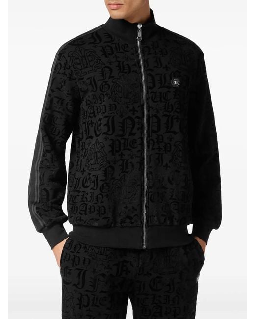 Philipp Plein Black Jogging Jacket Gothic Plein for men