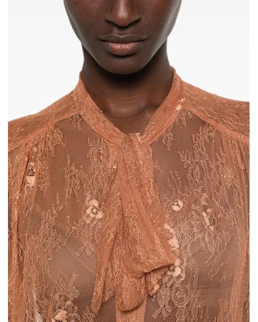 Forte_forte Orange Lace Pussy-Bow Shirt