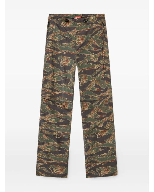 DIESEL Green Graphic-Print Trousers for men