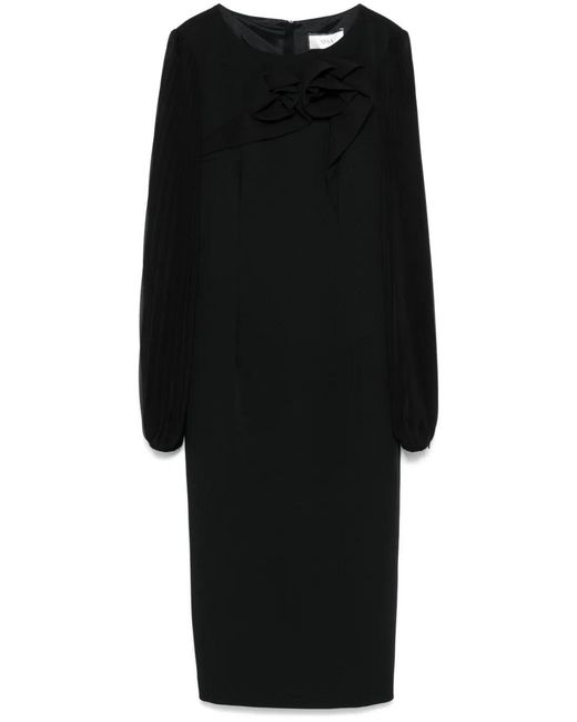 Nissa Black Floral-Appliqué Midi Dress