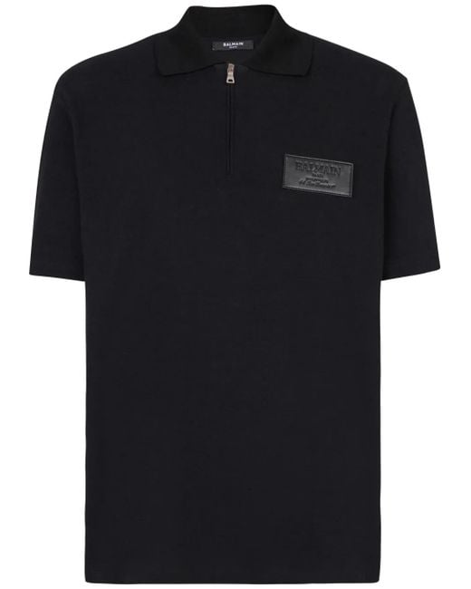 Balmain Black Polo Shirt With Zippered Collar for men