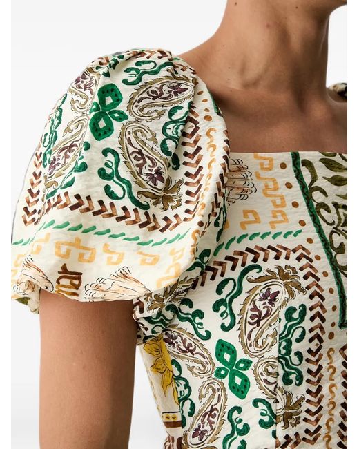 Morgan Green Rbadi.F Paisley-Print Puff-Sleeve Mini Dress
