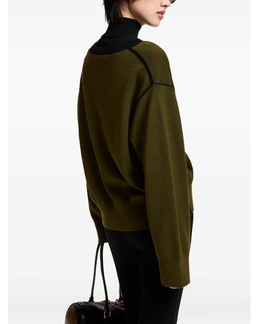 Essentiel Antwerp Green Dropped-Shoulder V-Neck T-Shirt