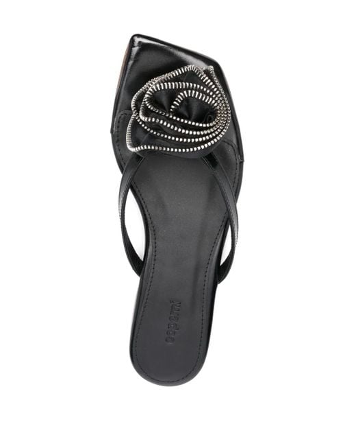 Coperni Black Rose-Appliqué Leather Flip Flops