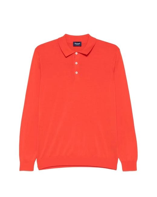 Drumohr Red Buttoned Long-Sleeve Polo Shirt for men