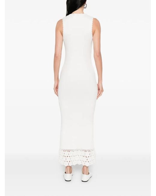 Ganni White Crochet V-Neck Long Dress