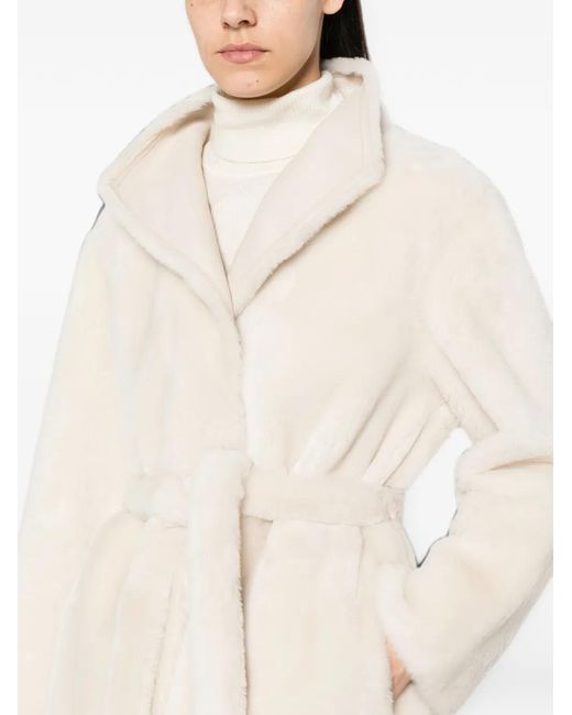 Yves Salomon White Belted Shearling Coat