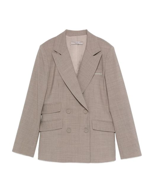 D.exterior Gray Double-Breasted Flap-Pocket Jacket