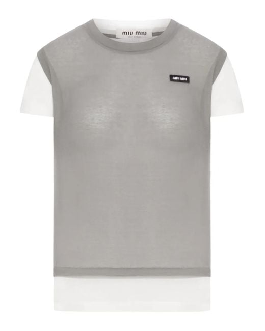 Miu Miu Gray T-Shirt Mit Einsätzen