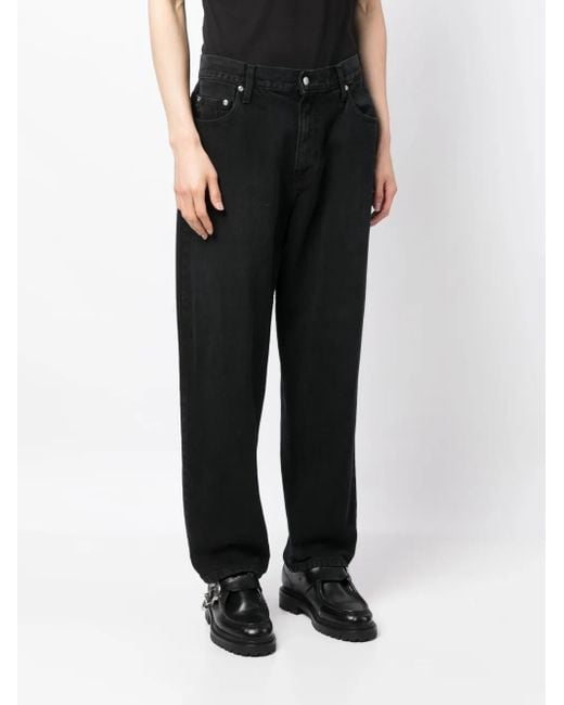 FOO AND FOO Black Logo-Patch Cotton Wide-Leg Jeans for men