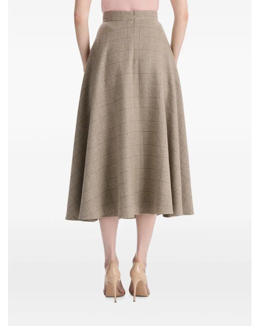 Oscar de la Renta Natural Plaid A-Line Midi Skirt