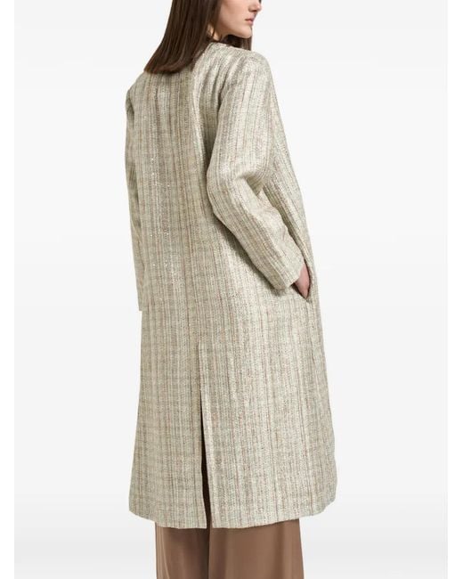Forte_forte Natural Striped-Pattern Coat