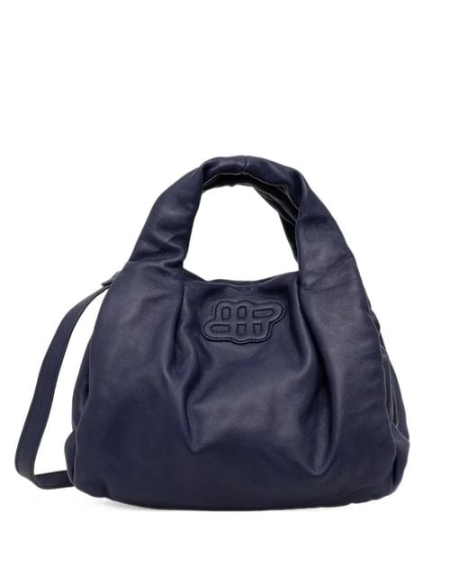 Munthe Blue Lix Logo-Patch Calf Leather Tote Bag