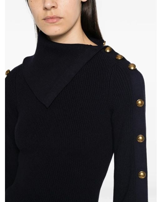 Elisabetta Franchi Black Button-Embellished Ribbed-Knit Sweater