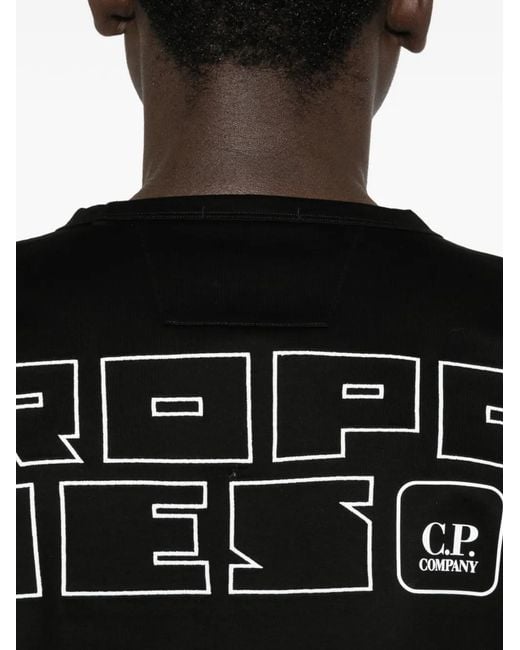 C P Company Black Metropolis Series Mercerized Jersey Short Sleeve Back Embroidery T-Shirt for men