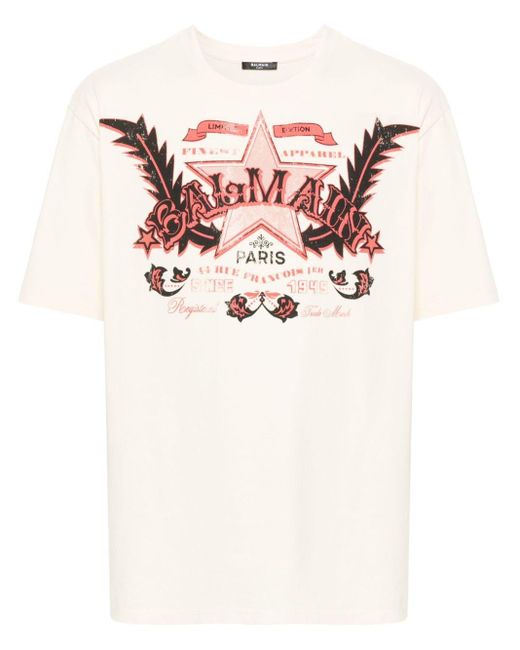 T-shirt à imprimé Western Balmain pour homme en coloris Pink