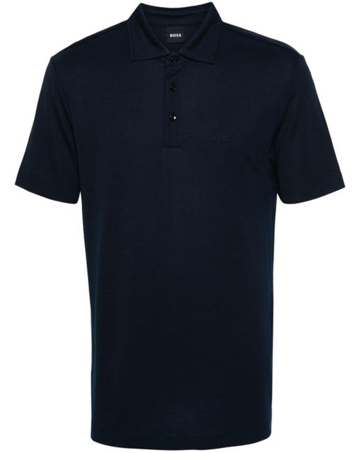 Boss Blue Logo-embroidered Polo Shirt for men