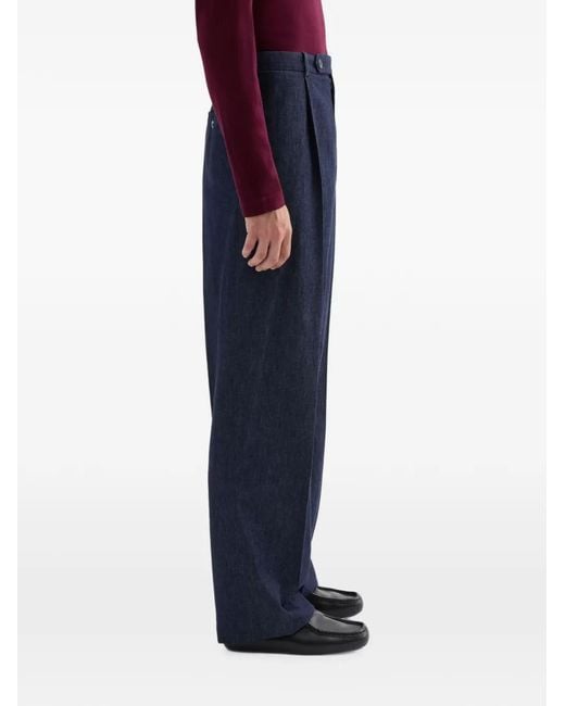 Jil Sander Blue Relaxed-Fit Lightweight-Cotton-Chambray Trousers With Front Pleats for men