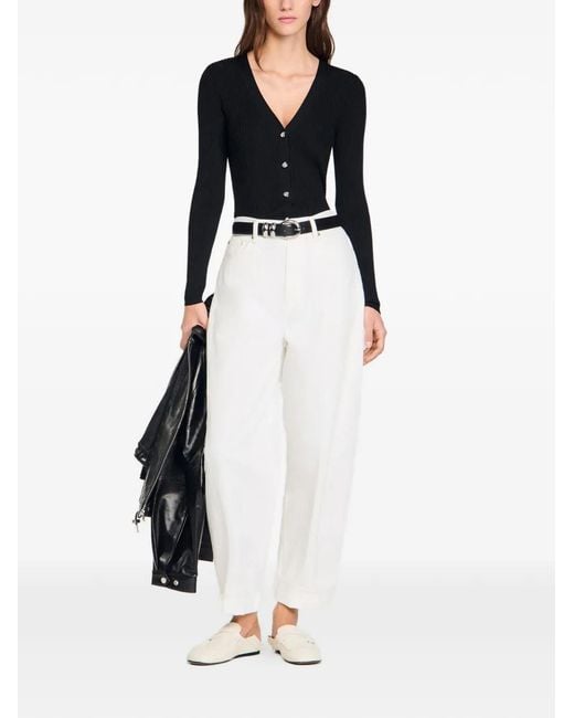 Sandro Black Ribbed Button Cardigan