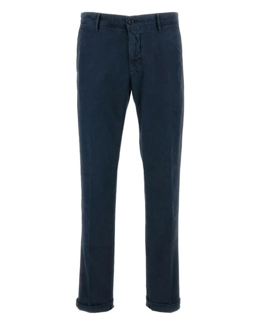Incotex Blue Cuffed Cotton Trousers for men