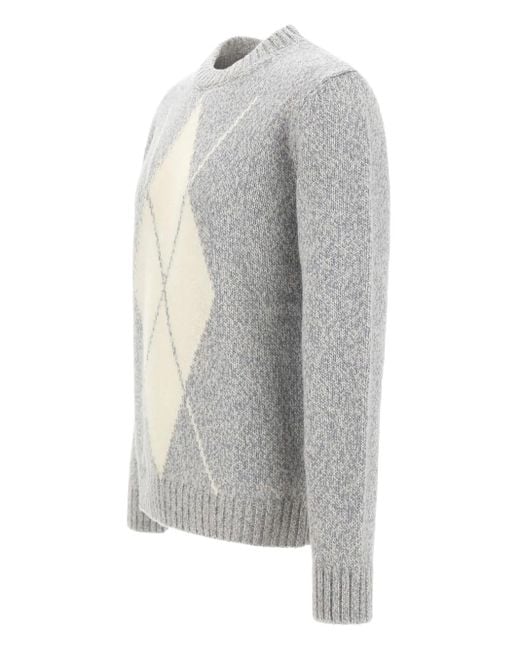 Eleventy Gray Geometric-Pattern Wool Sweater for men