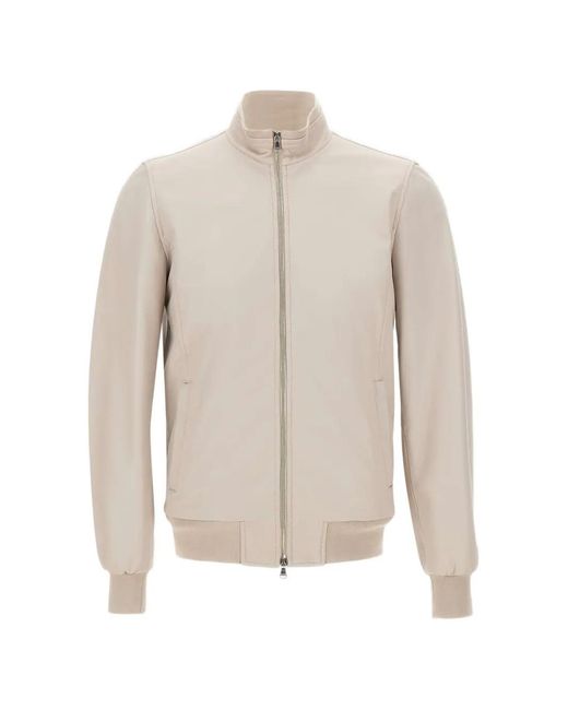 Barba Napoli White Fox Ribbed Leather Jacket for men