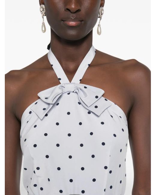 Alessandra Rich White Polka-Dot Halter-Neck Midi Dress