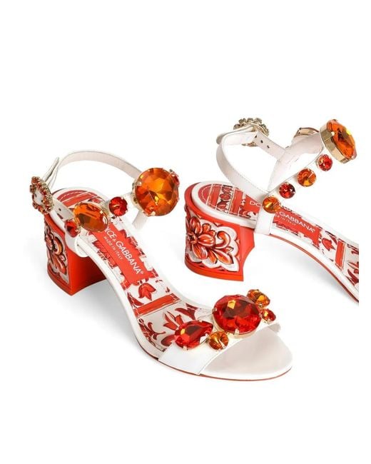 Dolce & Gabbana White Patent Leather Sandals With Embroidery