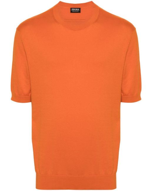 Zegna Orange Short-sleeved Cotton Jumper for men