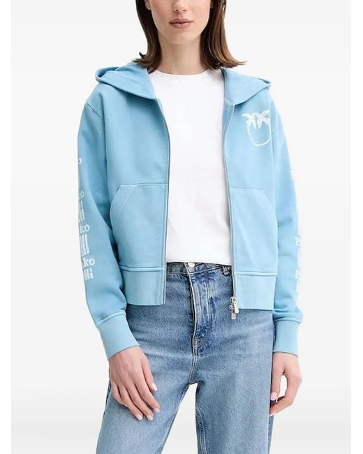 Pinko Blue Logo-Print Zip-Up Hoodie