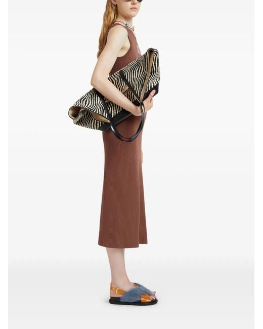 Marni Brown Ribbed Logo-Patch Midi Dress