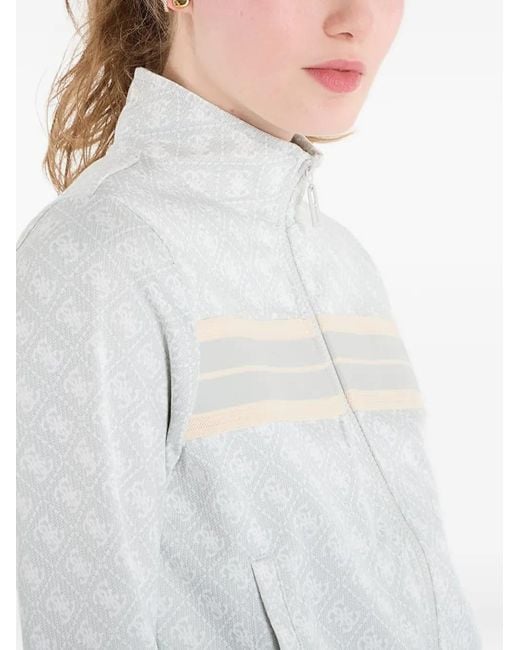 Guess White Logo-Print Zip-Up Jacket