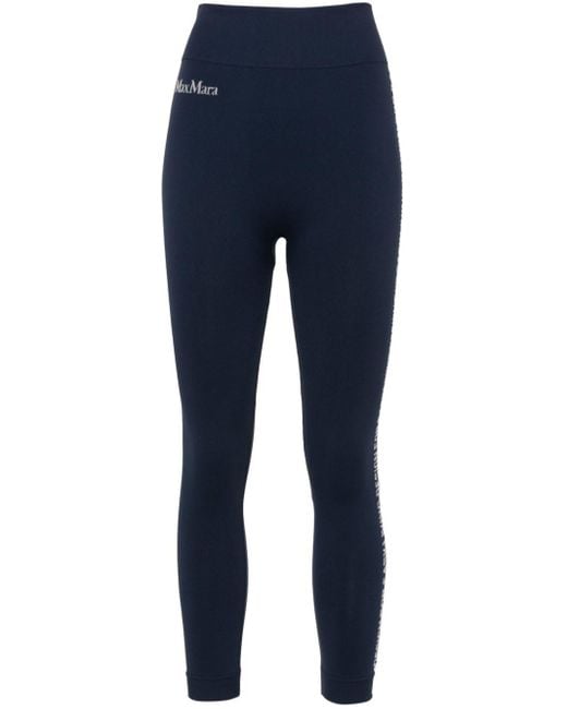 Max Mara Blue Logo-embellished leggings