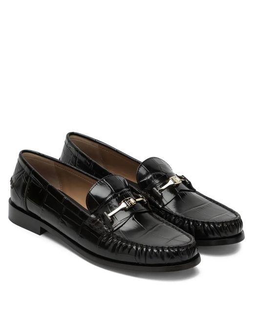 Ferragamo Black Harry Crocodile-Embossed Loafers