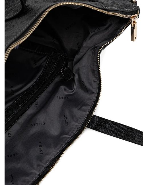 Guess Black Sac Cabas Zippé À Motif