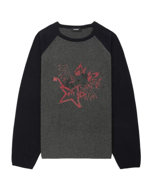 we11done Trui Met Raglan Mouwen En Grafische Print in het Black