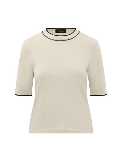 Fabiana Filippi White Monili-Trim Contrast-Edge T-Shirt